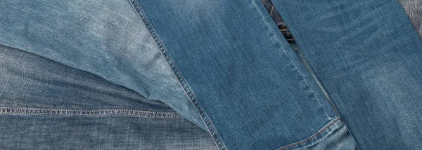 Panorama Shabby Traditional Blue Denim Jeans Texture — Stock Photo, Image