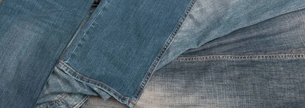 Panorama Shabby Traditional Blue Denim Jeans Texture — Stock Photo, Image