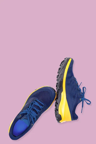 粉色背景的蓝色运动鞋 — 图库照片