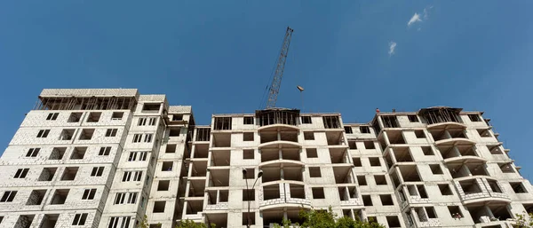 Panorama Multi Storey Residential Building Construction Crane Background Blue Sky — Stock Photo, Image