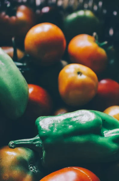 Tomates frescos e pimentos — Fotografia de Stock