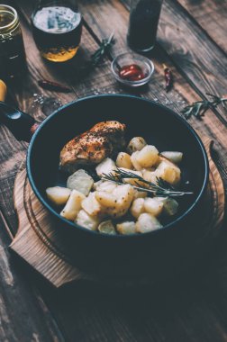 Kızarmış tavuk ve patates.