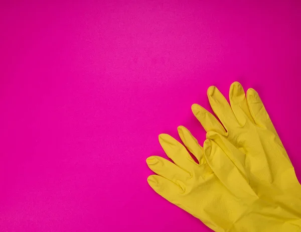 Farbe Gummihandschuhe Zur Reinigung Auf Rosa Hintergrund Workhouse Konzept Gewerbliche — Stockfoto