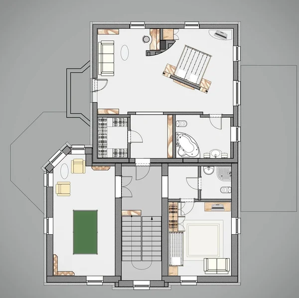 Plano Chão Uma Casa Apartamento Com Móveis — Fotografia de Stock