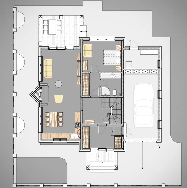 Plan Piso Edificio Apartamentos Con Muebles — Stockfoto