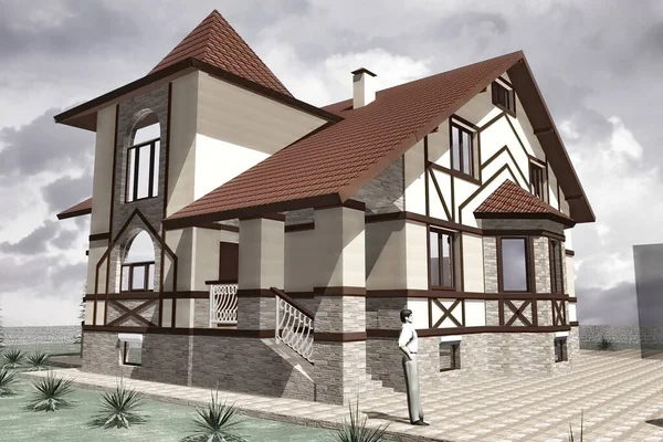 Mansion Project Model Tradycyjnym Stylu Nowoczesnymi Elementami — Zdjęcie stockowe