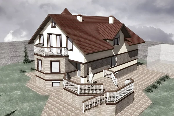 Mansion Project Model Tradycyjnym Stylu Nowoczesnymi Elementami — Zdjęcie stockowe