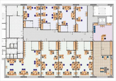 Oturan mobilyalarla Büyük Ofis Çizimi Planı