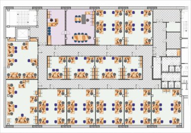 Oturan mobilyalarla Büyük Ofis Çizimi Planı