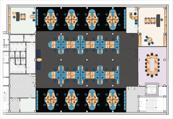 Plan Drawing Big Office Met Zittend Meubilair — Stockfoto