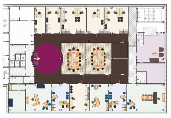 Plan Drawing Ufficio Grande Con Mobili Cavallo — Foto Stock