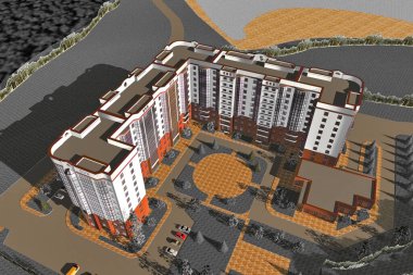 Apartman Binası Yüksek _ 08 Yapı Binası Sosyal konutlar Mahallesi 3d-Rending