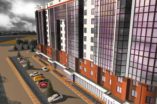 Lägenhet Building Tall Strukturbyggnad Socialt Boende Område Rendering — Stockfoto