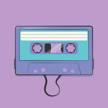 Retro kaset bandı manyetik ses sıkıştırılmış müzik ikonu vektör illüstrasyonu