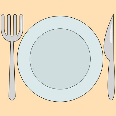 Bıçak ve çatal çatal çatal bıçak, bir tabak resminin yanında.