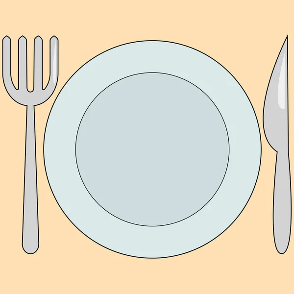 접시 삽화 옆에 있는 칼 과 포크 식기 — 스톡 벡터