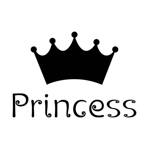Logo tekstowe księżniczki z symbolem korony Czarny wektor ilustracji na białym tle — Wektor stockowy