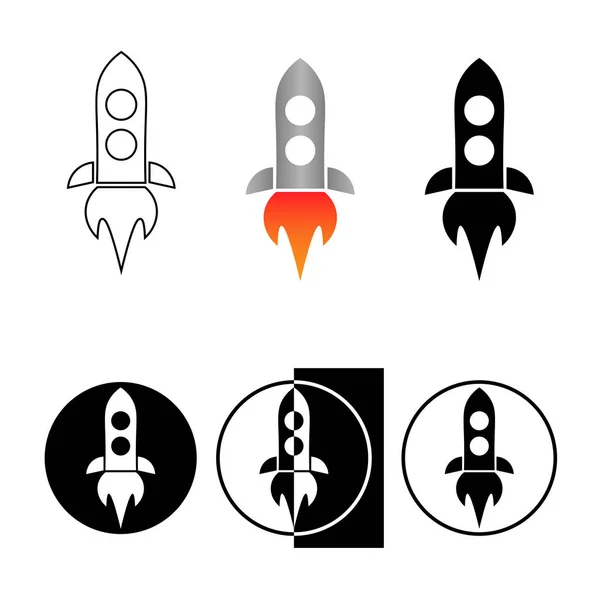 Rocket Icon Set Nave Espacial Ilustración Viajes Espaciales Exploración Vehículos — Vector de stock