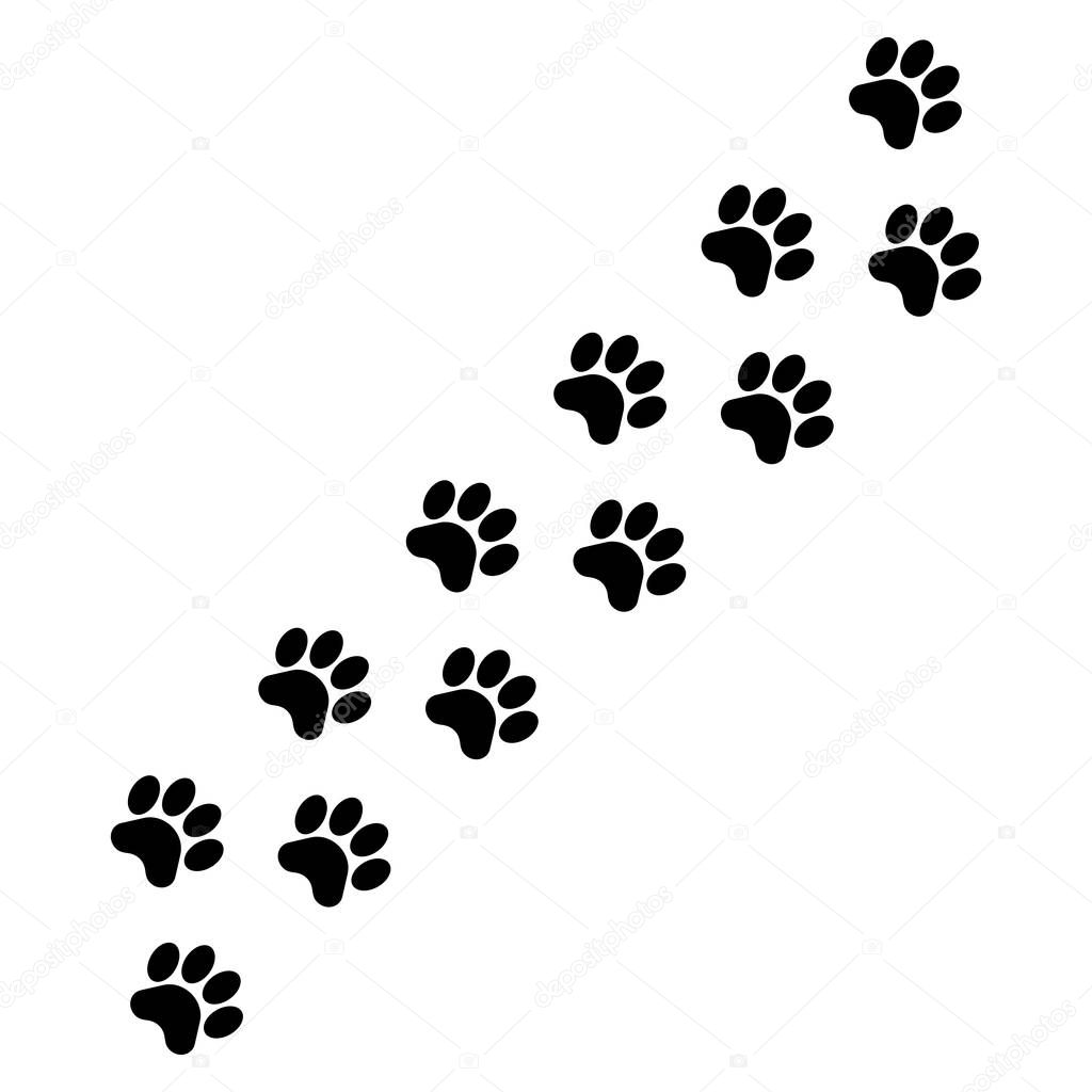 Black silhouette of a animal paw print isolated pet or wildlife footprints traces illustration
