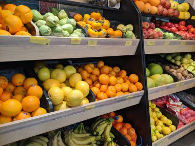 Fruit stand attractive market display fresh vegetarian raw natural healthy diet food