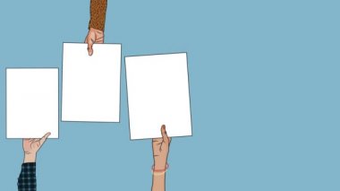 Boş tabelaları tutan eller reklam veya bilgi videoları için 4k animasyon klibi 