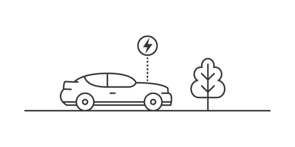 Ηλεκτρικό Αυτοκίνητο Και Δέντρο Οικολογική Έννοια Εικονογράφηση Γραμμή Τέχνης Διάνυσμα — Διανυσματικό Αρχείο