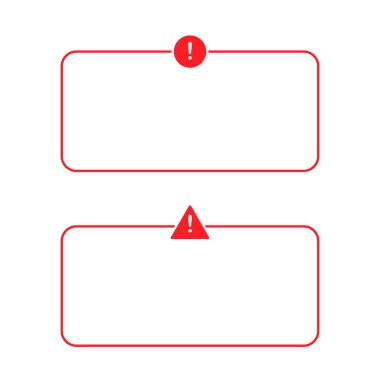 Uyarı mesajı simgesi ayarlandı. Dikkat işareti izole edilmiş kırmızı çerçeve.