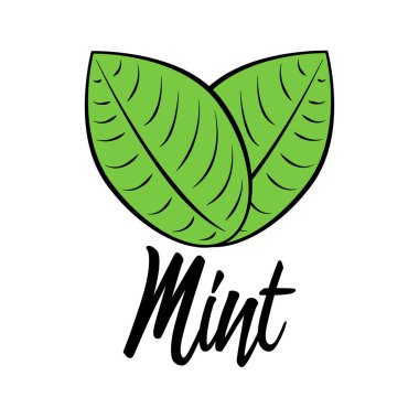 İki yeşil yaprak ikonlu nane şekeri. Beyaz arkaplanda izole edilmiş taze sağlıklı bitki simgesi stili vektör çizimi.