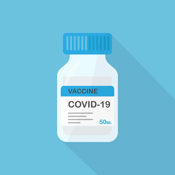 Covid Vaccin Fles Icoon Geïsoleerd Lichtblauwe Achtergrond Coronavirus Epidemie Griep — Stockvector