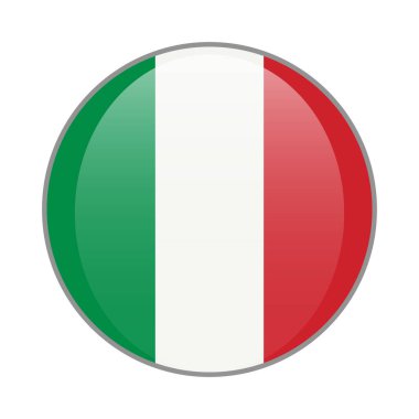 İtalyan ulusal bayrağının parlak simgesi. İtalya rozeti beyaz arkaplanda izole edildi.