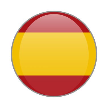 Ulusal İspanyol bayrağının parlak simgesi. İspanya rozeti beyaz arkaplanda izole edildi.