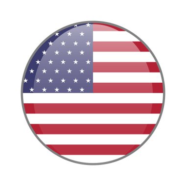 Amerika Birleşik Devletleri ulusal bayrak yuvarlak simgesi. ABD rozeti beyaz arkaplanda izole edildi.