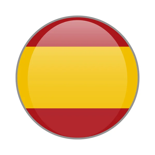 Bandeira Nacional Espanhola Redonda Ícone Brilhante Distintivo Espanha Isolado Fundo — Vetor de Stock