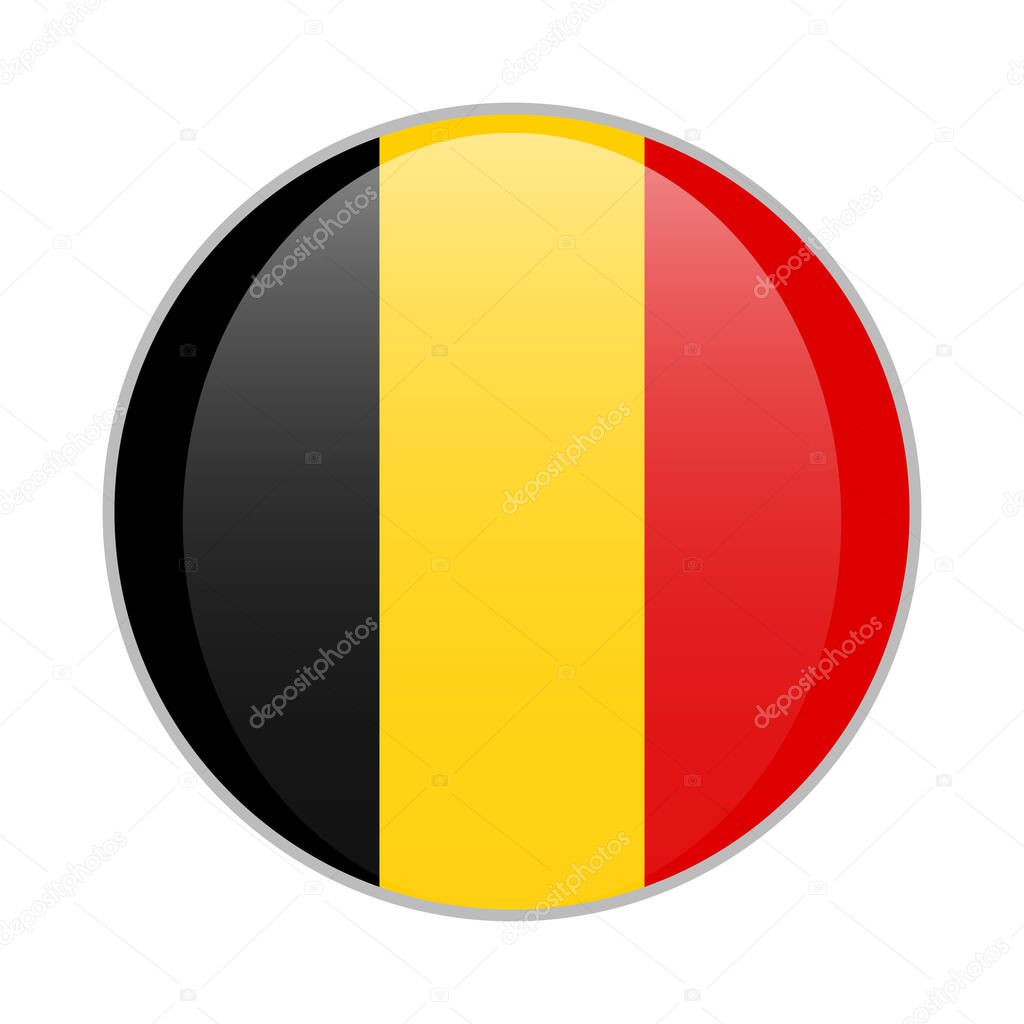 Belgium national flag round glossy icon badge Isolated on white background