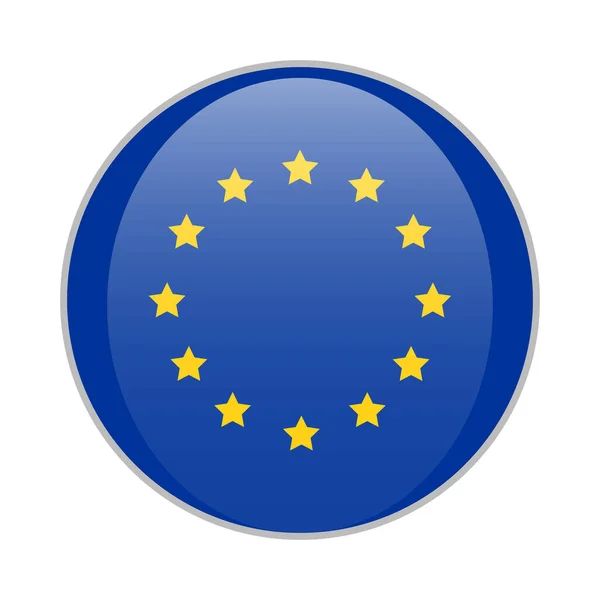 Sarı Yıldızlı Avrupa Birliği Mavi Yuvarlak Rozeti Beyaz Arka Planda — Stok Vektör