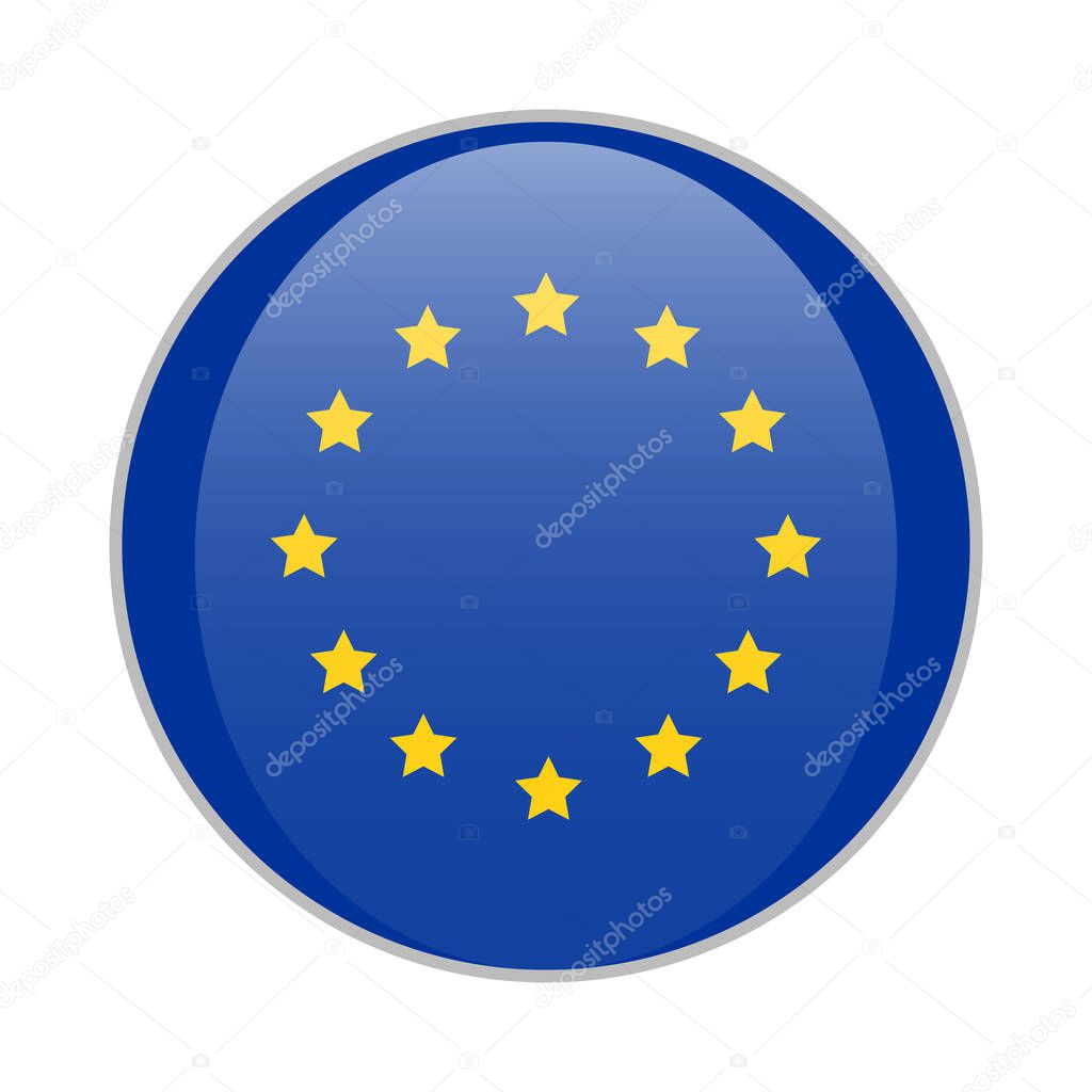 European union blue round badge with yellow stars EU product sign vector illustration isolated on white background.