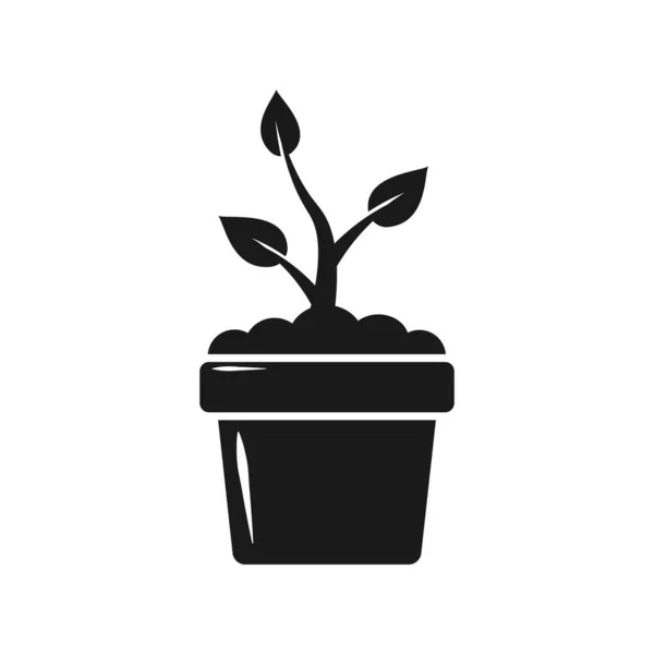 Черный Силуэт Выращивание Семян Пота Изолированный Вектор — стоковый вектор