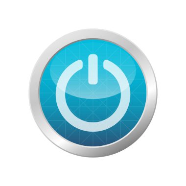 Açık mavi parlak daire çerçeve çizimi üzerindeki güç simgesi elektrik enerji anahtarı