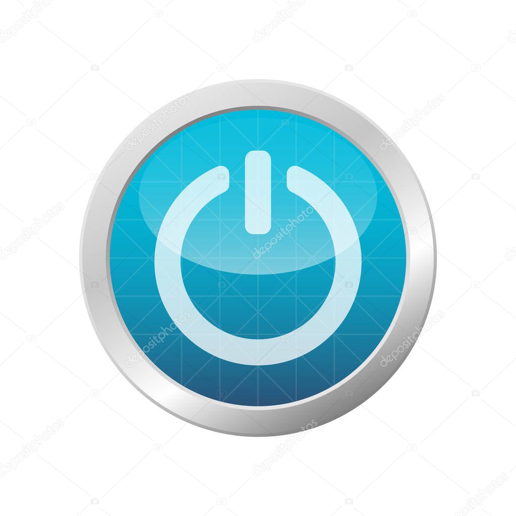Power button icon electric energy switch on light blue shiny circle frame vector illustration