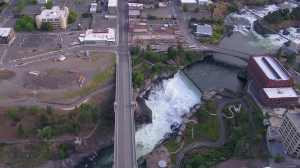 Aerial Video Downtown Spokane Sunny Day — Stock Video