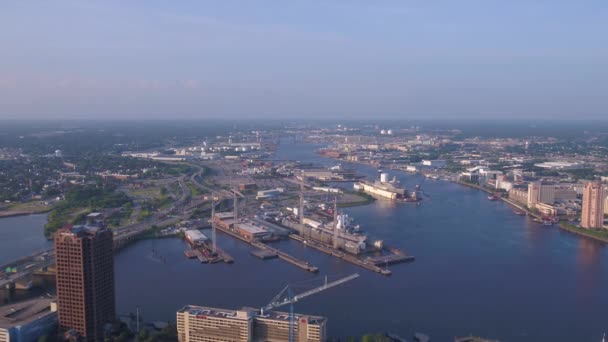 Aerial Video Downtown Norfolk Sunny Day — Stock Video