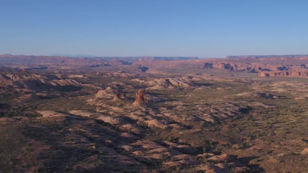 Luchtfoto Video Van Arches Nationaal Park Utah Ochtend Tijdens Een — Stockvideo