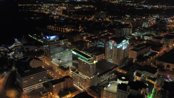Aerial Video Downtown Norfolk Night — Stock Video