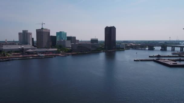 Aerial Video Downtown Norfolk Sunny Day — Stock Video