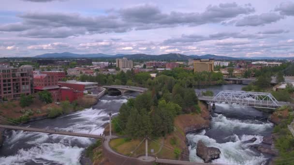 Video Aereo Del Centro Spokane Una Giornata Nuvolosa — Video Stock