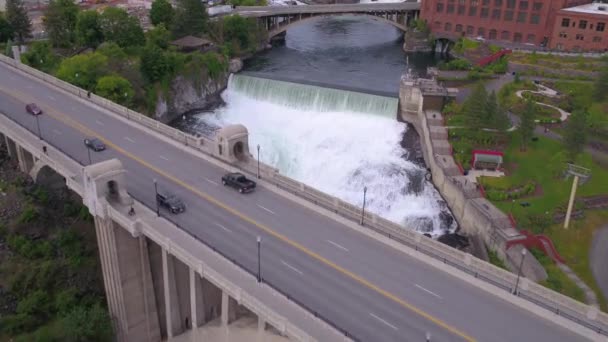 Video Aéreo Del Centro Spokane Día Nublado — Vídeos de Stock