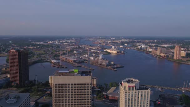 Aerial Video Downtown Norfolk Sunny Day — Stock Video