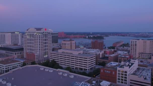 Aerial Video Downtown Norfolk Sunrise — Stock Video