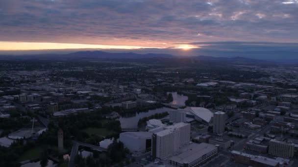 Lotnicze Wideo Miasta Spokane Wschodzie Słońca — Wideo stockowe