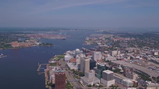 Aerial Video Downtown Norfolk Sunny Day — Stock Video